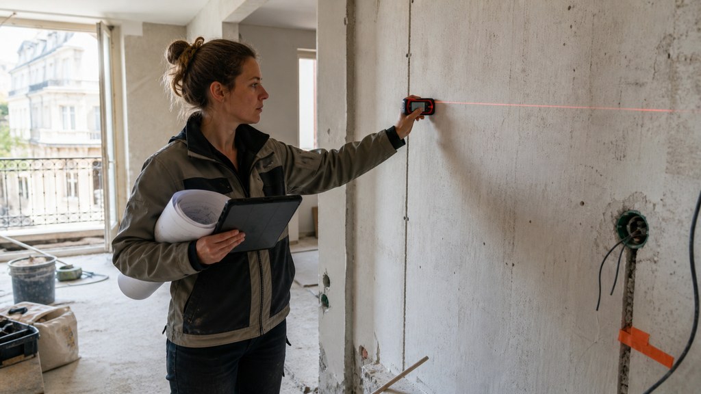 Métreur contrôlant un plan architectural